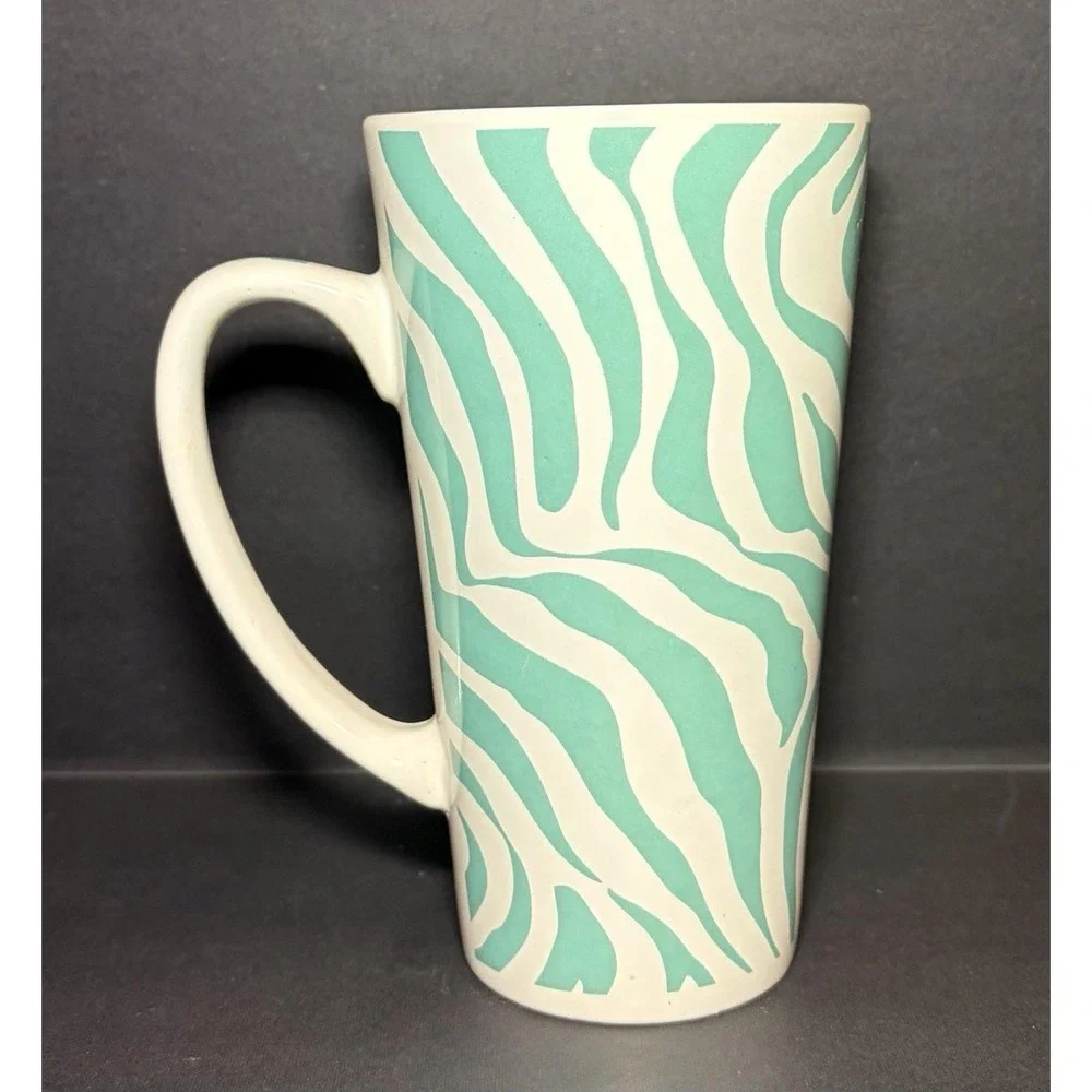 American Atelier Wild Heritage Zebra Pattern Large Mug Cup Turquoise White - Picture 3 of 6